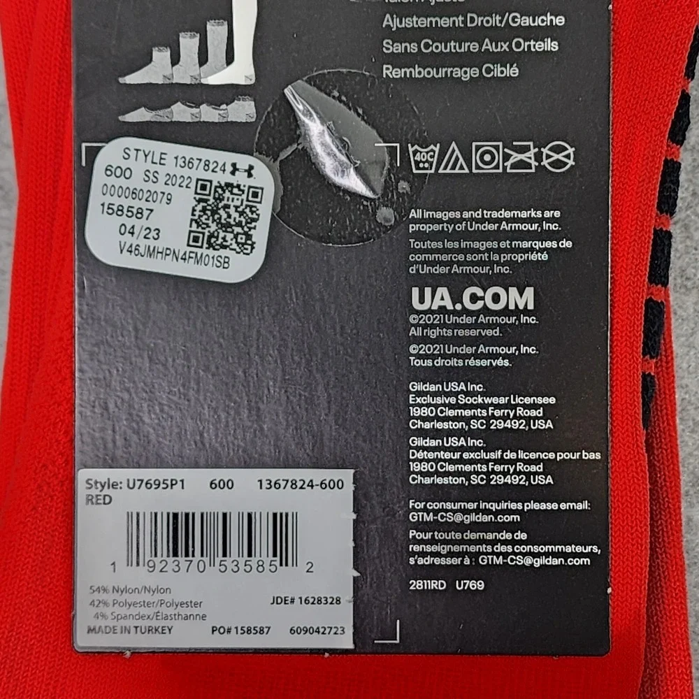 Under Armour Socks Unisex UA Soccer Performance Red Cushioned Over-The-Calf